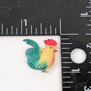 Vintage Miniature Plastic Rooster Charm Red Green Yellow Cracker Jack Prize 1"